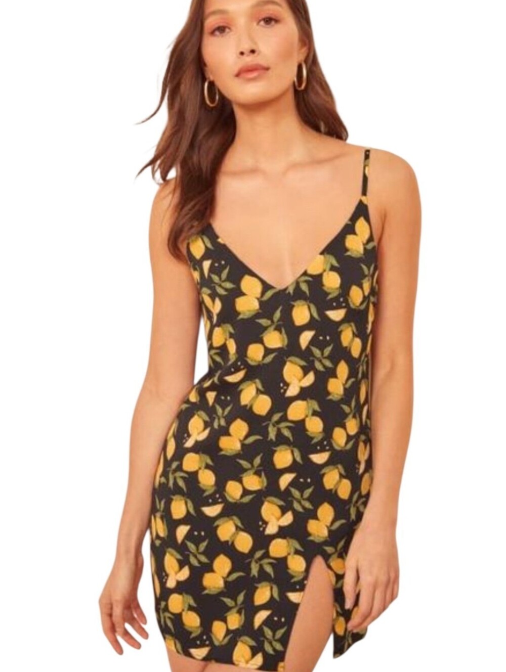 Reformation Marlowe Black & Yellow Lemon Print Shift‎ Mini Dress Size Medium
